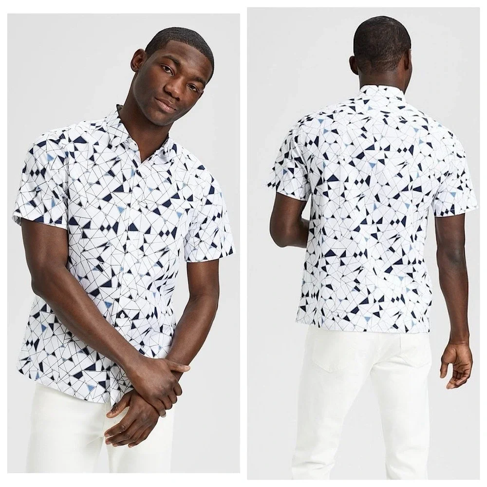 Theory Short Sleeve Shirt Mens Size‎ XL White Abstract Print